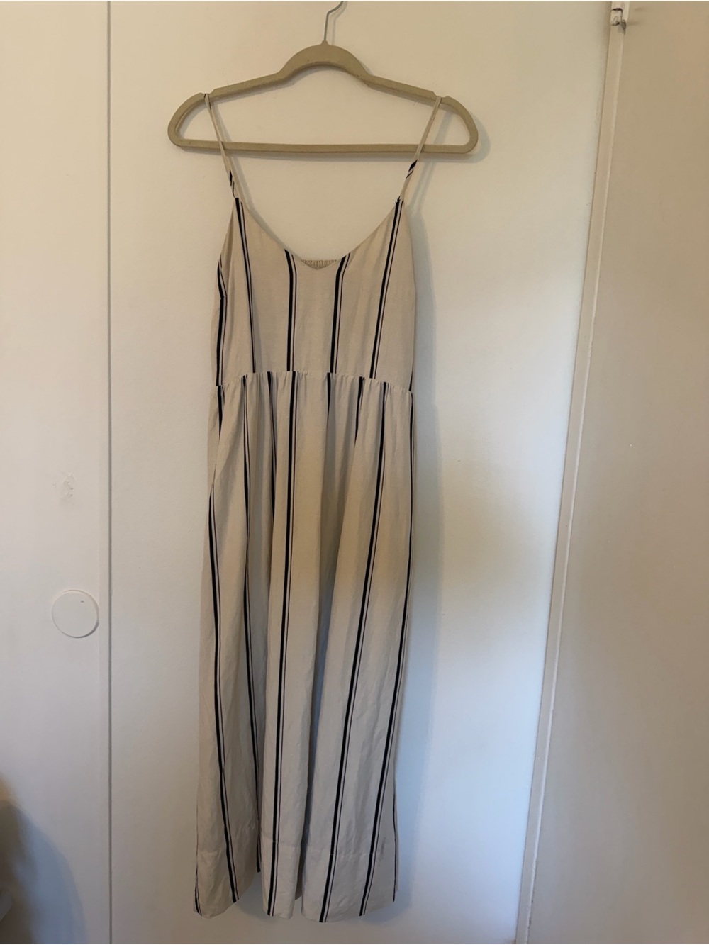 Evereve Cream Maxi Dress with Black Vertical Stripes